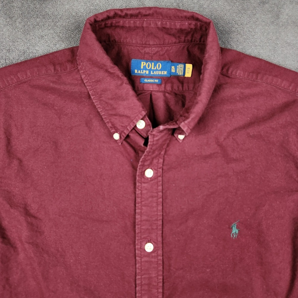 Polo Ralph Lauren Oxford Shirt Mens XL Burgundy Classic Fit Long Sleeve Button